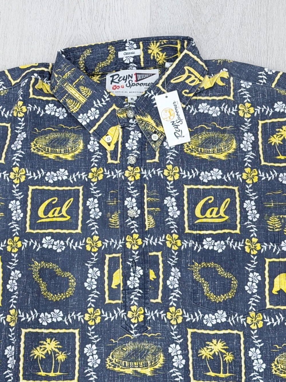 Reyn Spooner UC Cal Berkeley Blue Hawaiian Button Up Shirt Classic Men’s XL